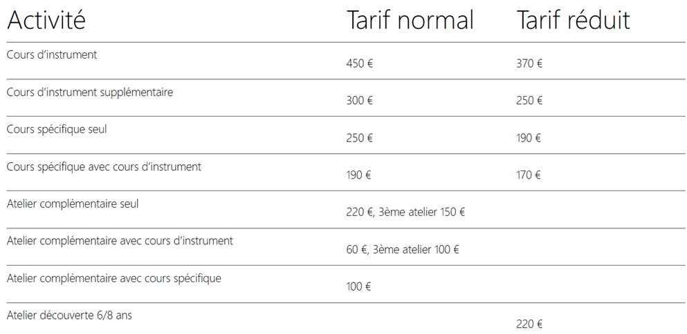Tarifs EIJ